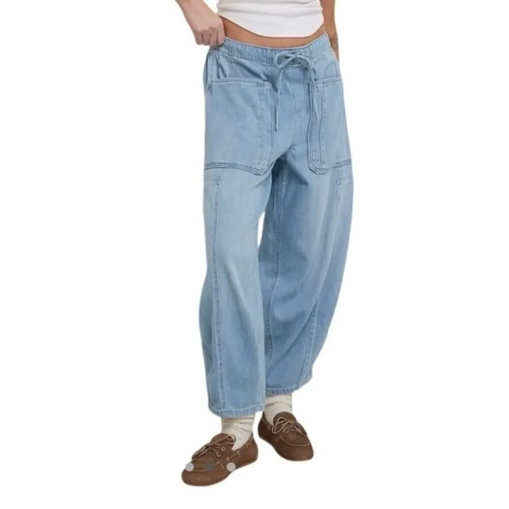 We The Free Light Blue Cropped Wide-Leg Jeans boho barrel like